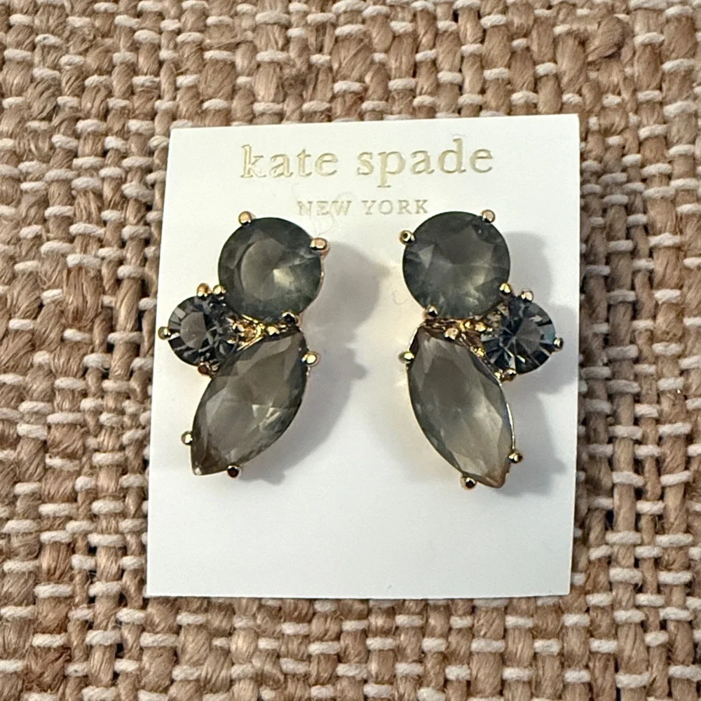 NEW Kate Spade Crystal Look Stud Back Earrings 3-STONE Cluster 14K Gold Filled